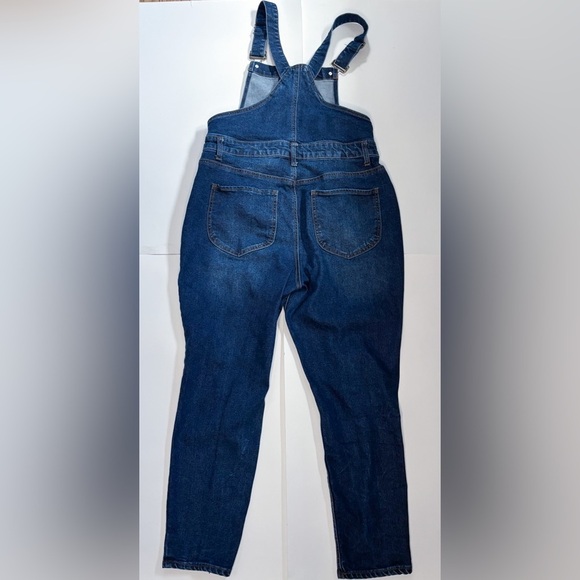 Blue Denim Bibbed Distressed Overalls Juniors XL 15 - 17 Stretch Retro Farm Core - Picture 5 of 6